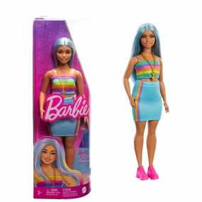 Mattel Toys Barbie Fashionistas Doll with Blue Hair & Rainbow Top #218