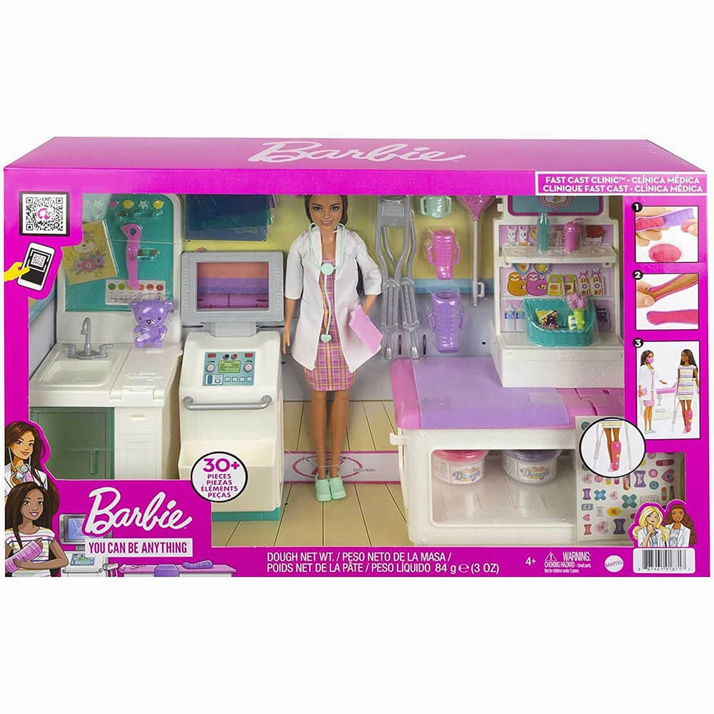 Mattel Toys Barbie Fast Cast Clinic Playset with Brunette Barbie Doctor Doll