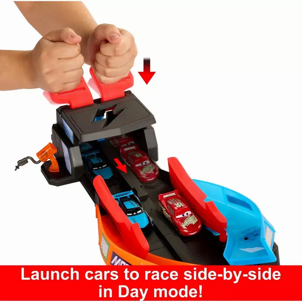 Mattel Toys Disney and Pixar Cars Glow Racers Launch & Criss-Cross Glow Race Playset