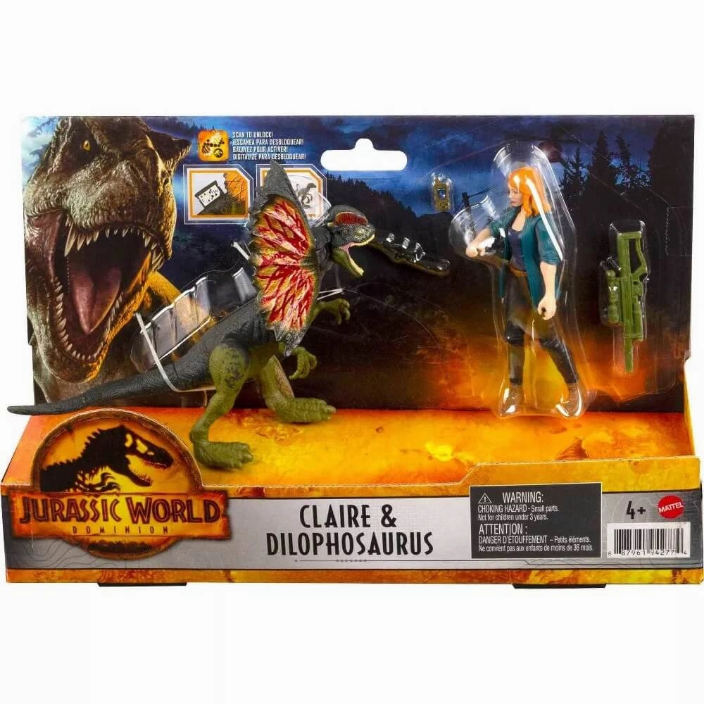 Mattel Toys Jurassic World Dominion Claire & Dilophosaurus Dinosaur Figure Pack