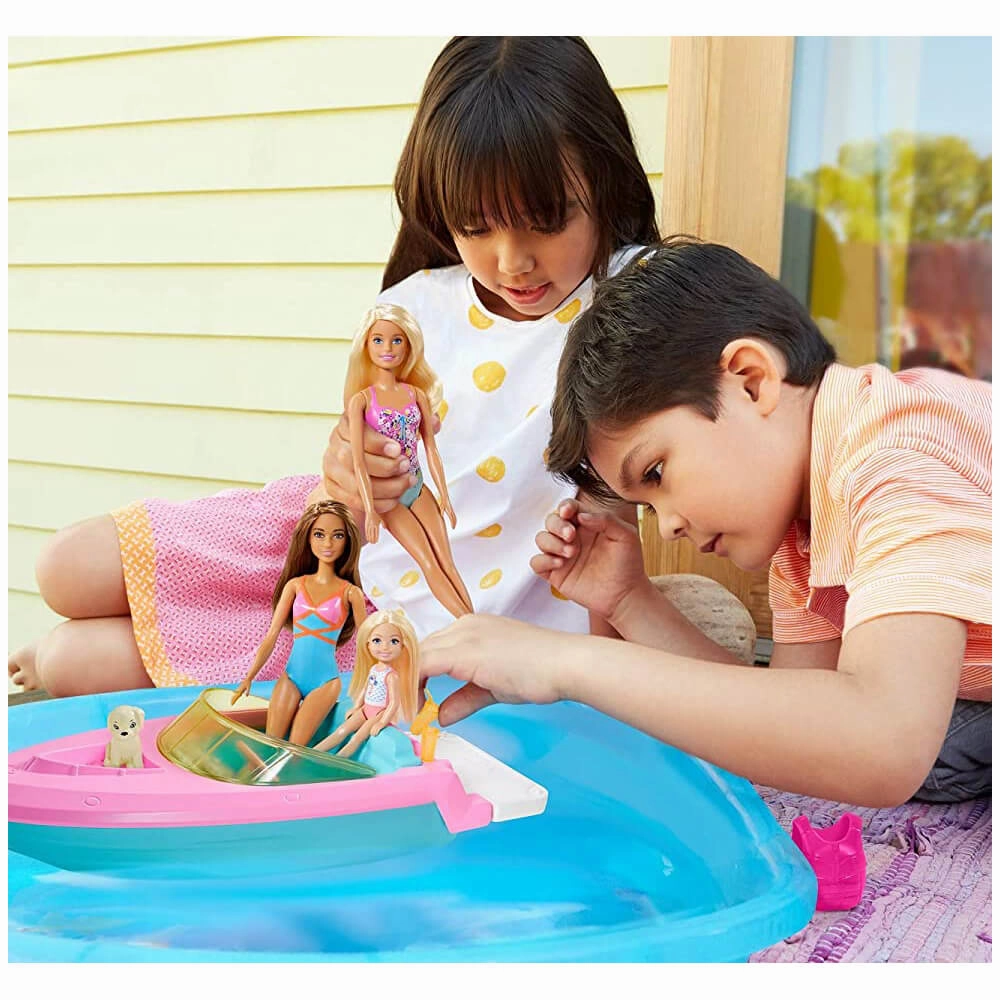 Mattel Toys Mattel Barbie Boat with Puppy and Accessories, Fits 3 Dolls, Floats in Water