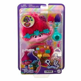 Mattel Toys Polly Pocket & Dreamworks Trolls Compact Playset With Poppy & Branch Dolls & 13 Accessories