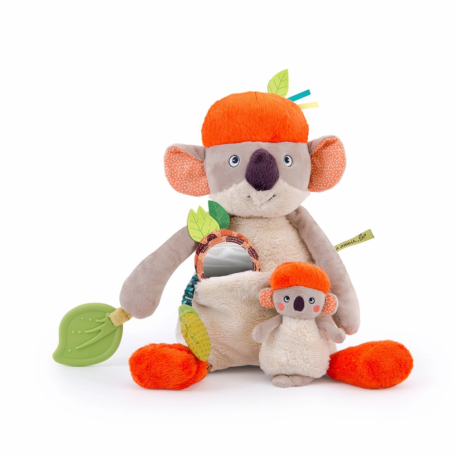 Moulin Roty Dans La Jungle Baby Senses Awakening Activities Beige/Orange Colour Koko The Koala, Including Mirror, Bell, Scratch, Rattle and Baby Koala Squeaker, 32cm High