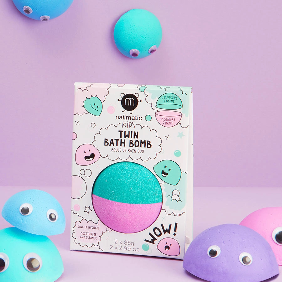 Nailmatic Kids Colouring Bath Bomb For Kids - Twin Bath Bomb - Pink and Lagoon