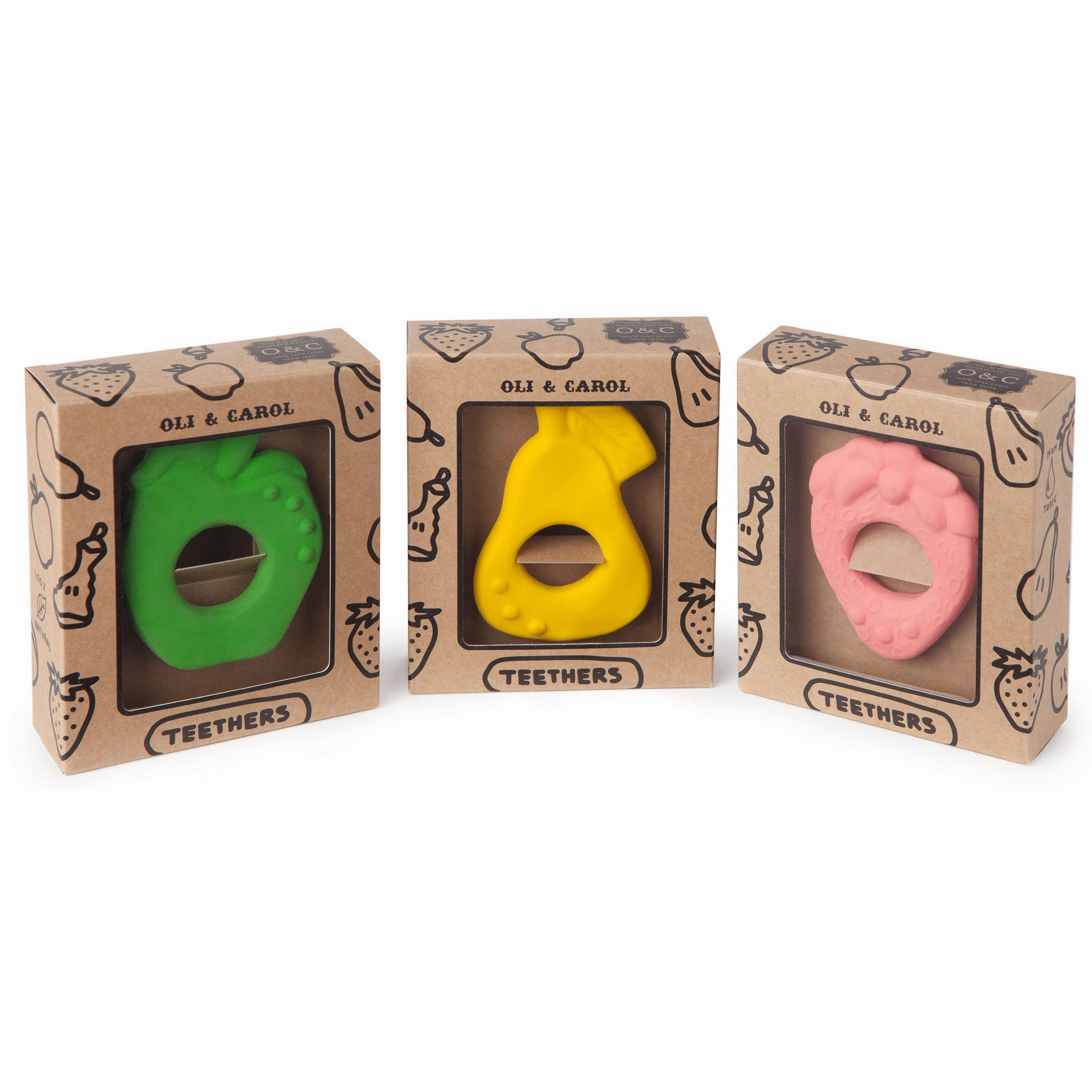 Oli & Carol Fruit Shape Teething Ring: Apple, Pear and Strawberry Teether