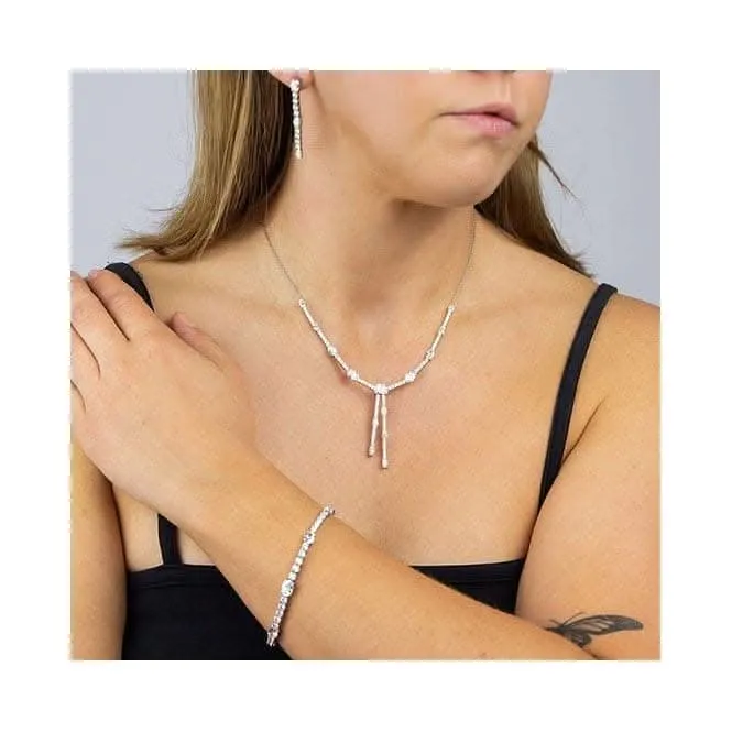Boucles d'oreilles pendantes en zirconium ovale et rond E6052 - Diamonfire Jewellery