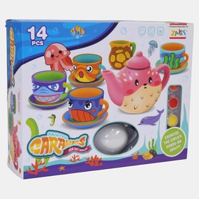 Painting Ceramic Tea Set with Colors  14 Pieces