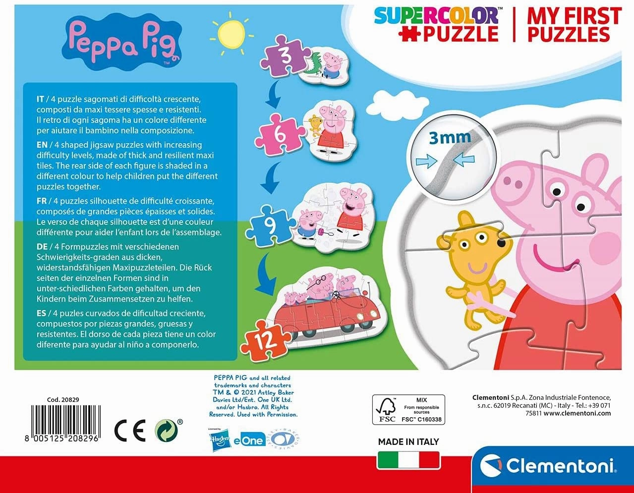 Peppa Pig Toys Clementoni 20829, Peppa Pig My First Puzzles for Toddlers - 3 6 9 12 Pieces, Ages 2 Years Plus