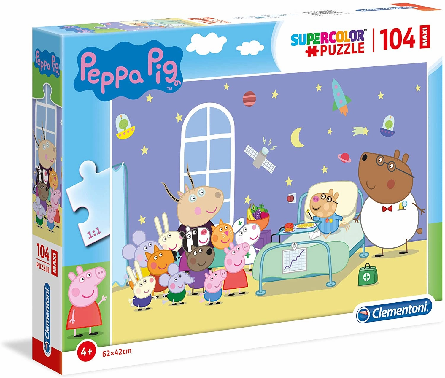 Peppa Pig Toys Clementoni 23735 Peppa Pig Supercolor Pig-104 Maxi Pieces-Jigsaw Kids Age 4-Made in Italy, Cartoon Puzzles, Multicoloured