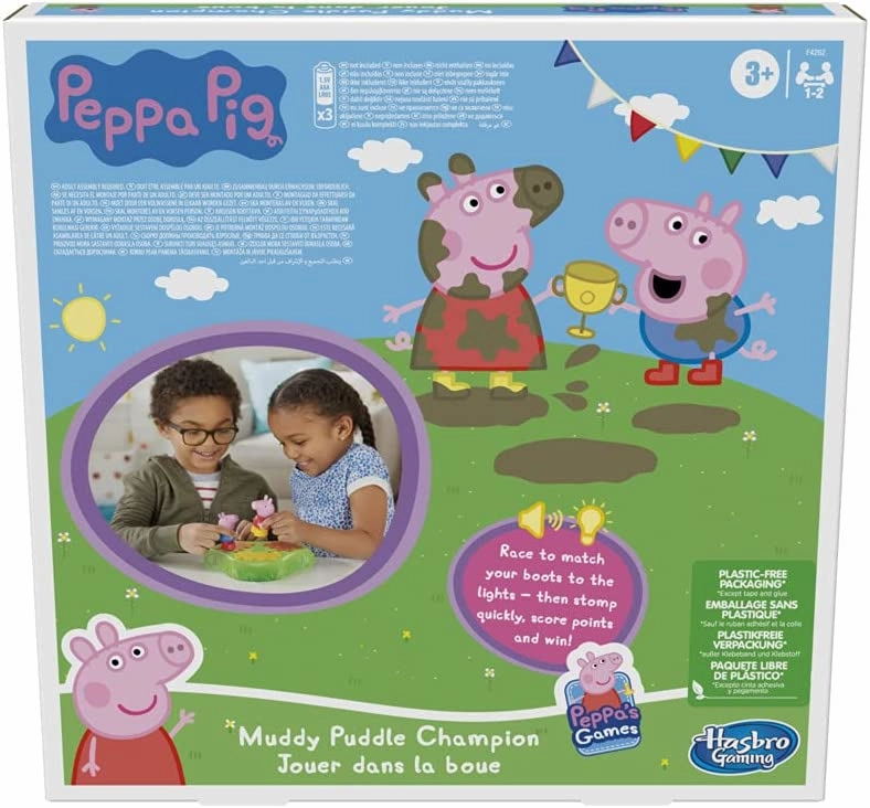 Peppa Pig Toys Peppa Pig Muddy Puddle Champion Board Game for Kids Ages 3 and Up, Preschool Game for 1-2 Players, Multicolor
