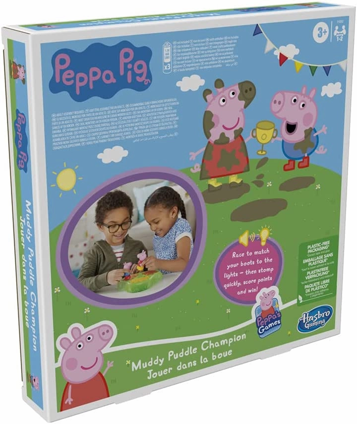 Peppa Pig Toys Peppa Pig Muddy Puddle Champion Board Game for Kids Ages 3 and Up, Preschool Game for 1-2 Players, Multicolor
