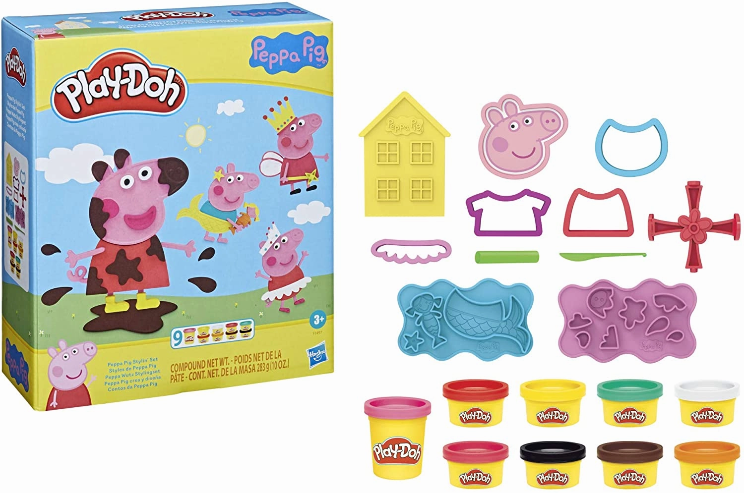 Peppa Pig Toys Play-Doh Peppa Pig Stylin Set with 9 Non-Toxic Modeling Compound Cans and 11 Accessories