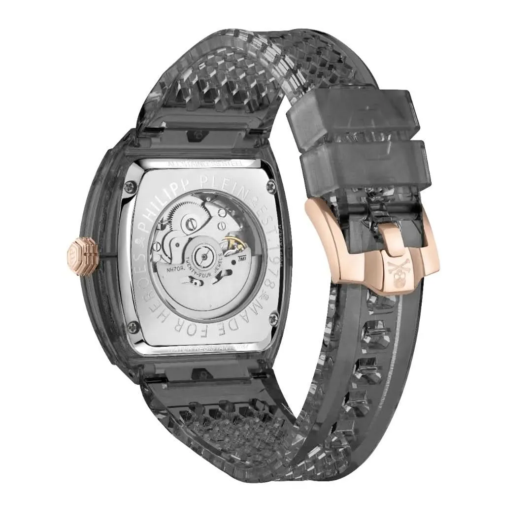Philipp Plein Gents High-Conic La montre à squelette cristal gris PWPTA0424