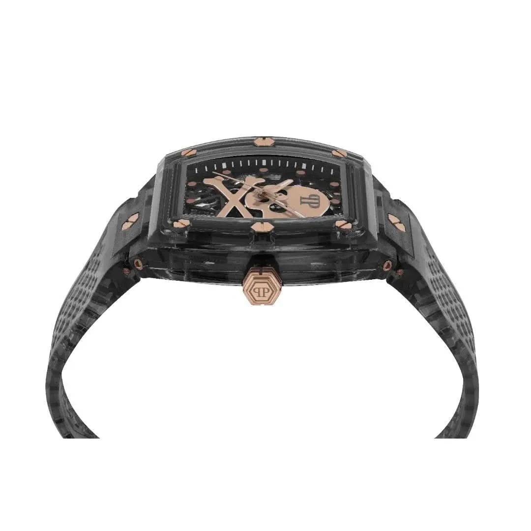 Philipp Plein Gents High-Conic La montre à squelette cristal gris PWPTA0424