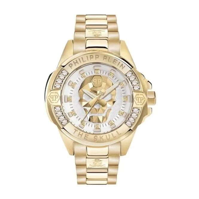 Philipp Plein Montre Unisexe The Skull en Acier Doré Blanc Argenté PWNAA0722