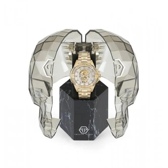 Philipp Plein Montre Unisexe The Skull en Acier Doré Blanc Argenté PWNAA0722