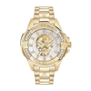 Philipp Plein Montre Unisexe The Skull en Acier Doré Blanc Argenté PWNAA0722