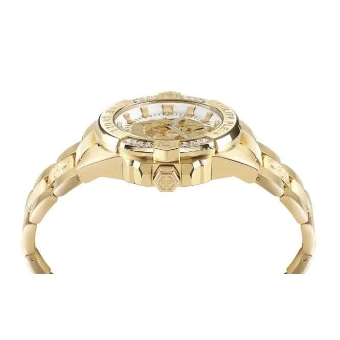 Philipp Plein Montre Unisexe The Skull en Acier Doré Blanc Argenté PWNAA0722