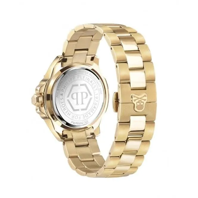 Philipp Plein Montre Unisexe The Skull en Acier Doré Blanc Argenté PWNAA0722