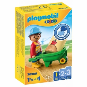 Playmobil Toys Construction Worker with Wheelbarrow Play Set