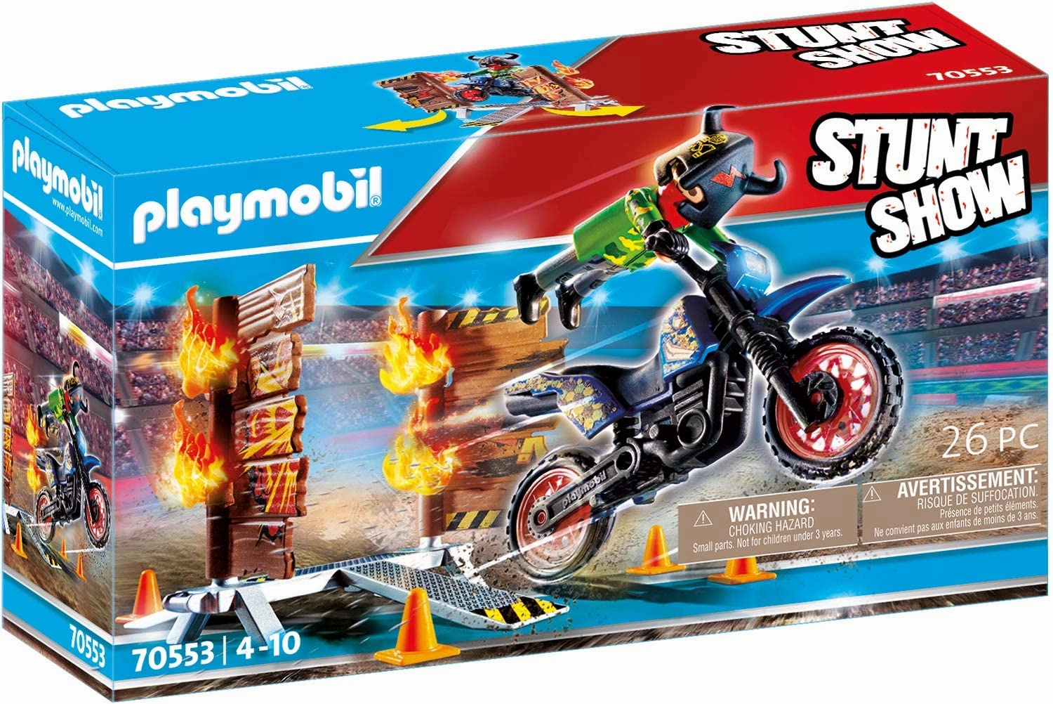 Playmobil Toys Playmobil 70553 Stunt Show Motocross with Fiery Wall for Children Ages 4 - 10