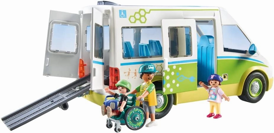 Playmobil Toys Playmobil 71329 City Life School Bus, Large school bus with sliding door and folding ramp for wheelchair