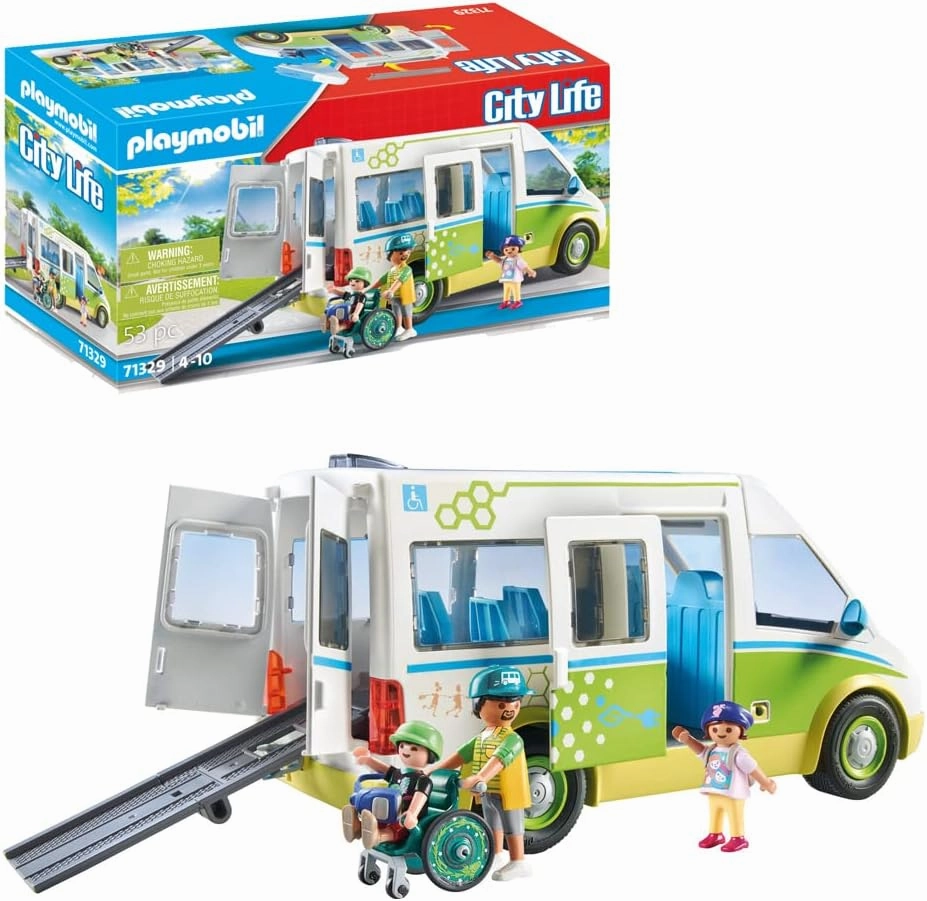 Playmobil Toys Playmobil 71329 City Life School Bus, Large school bus with sliding door and folding ramp for wheelchair