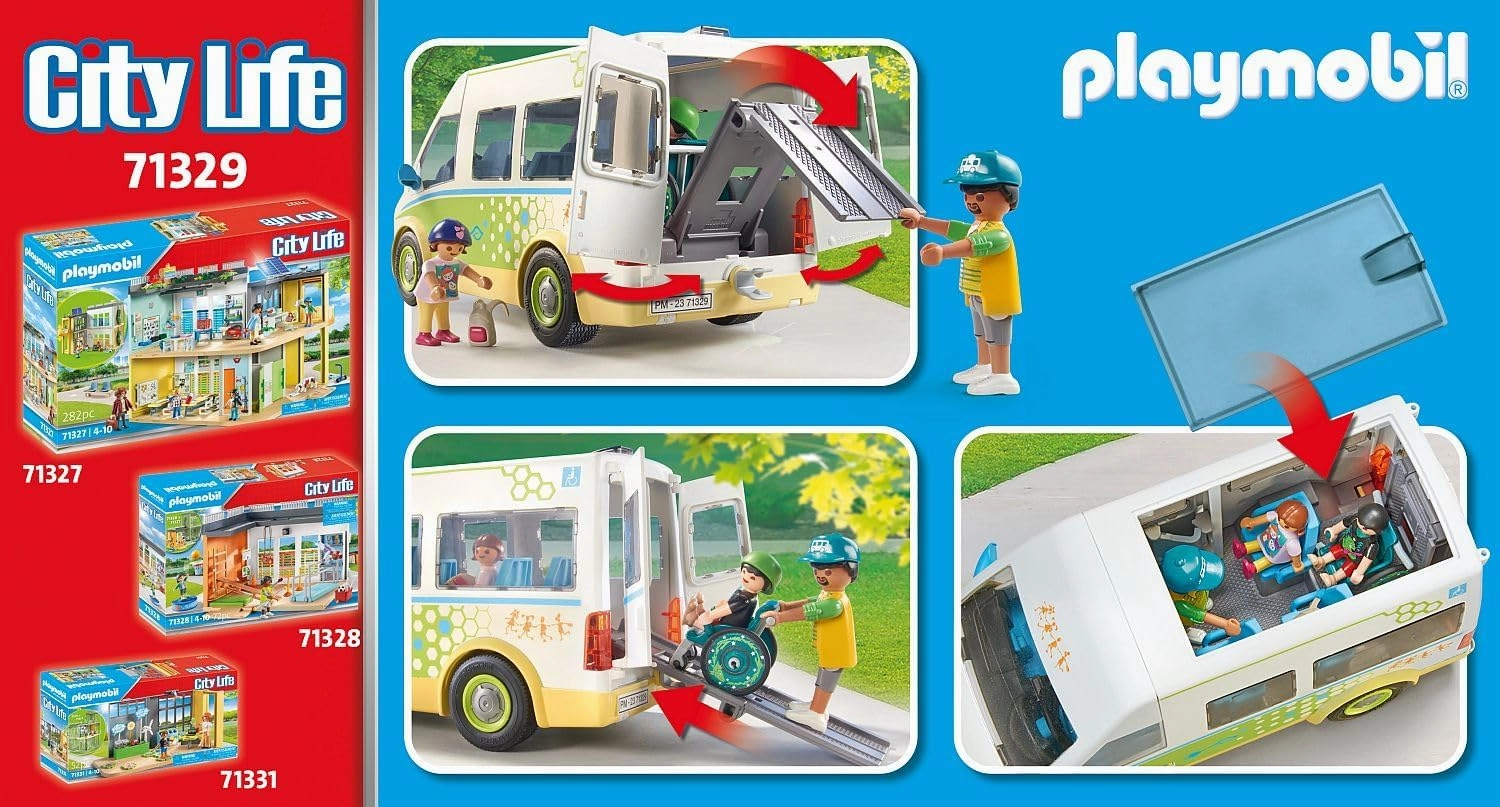 Playmobil Toys Playmobil 71329 City Life School Bus, Large school bus with sliding door and folding ramp for wheelchair