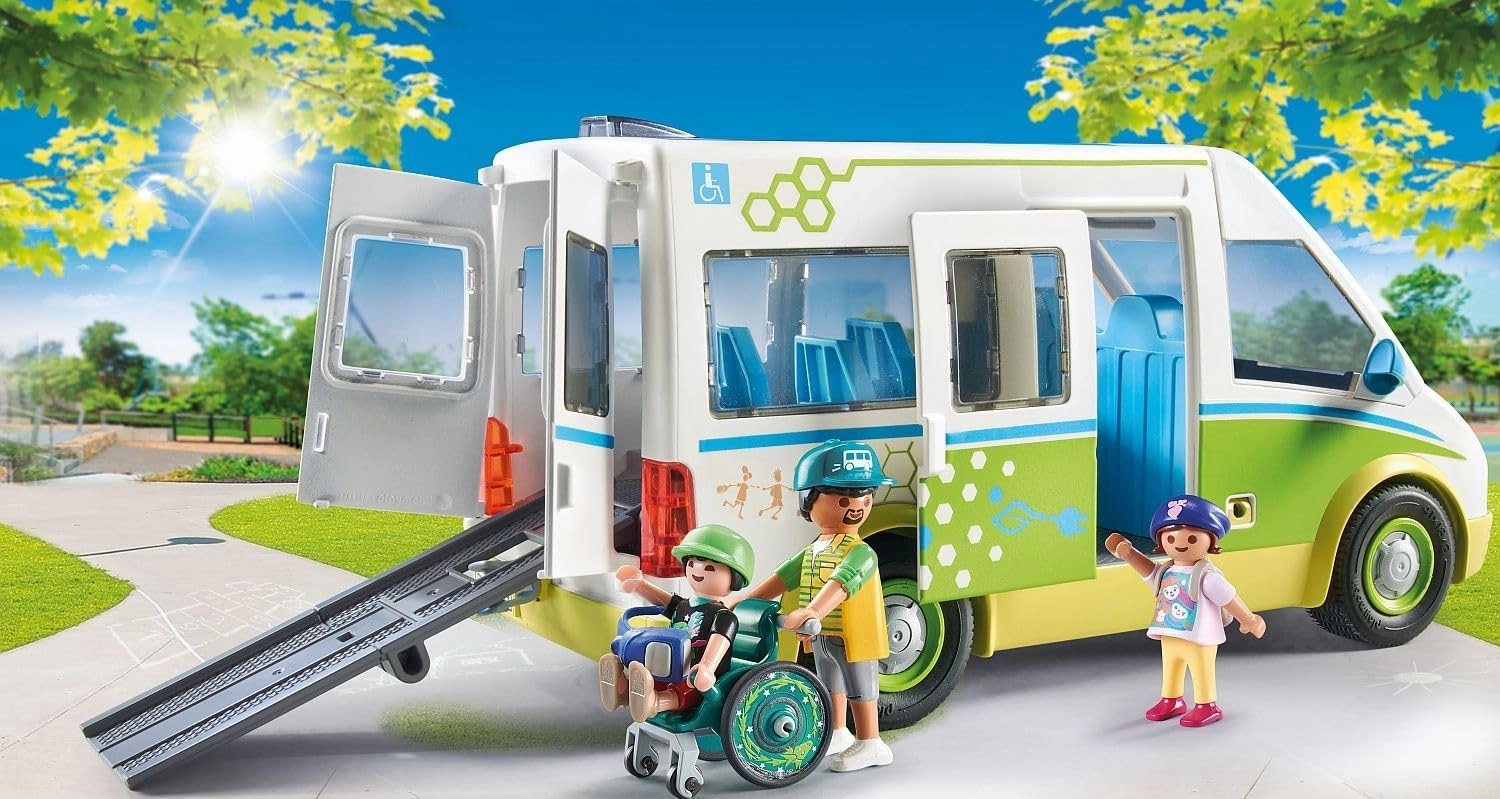 Playmobil Toys Playmobil 71329 City Life School Bus, Large school bus with sliding door and folding ramp for wheelchair