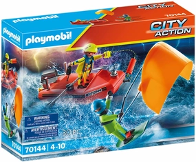 Playmobil Toys PLAYMOBIL City Action 70144 Sea Rescue: Kitesurfer Rescue with Speedboat, For ag