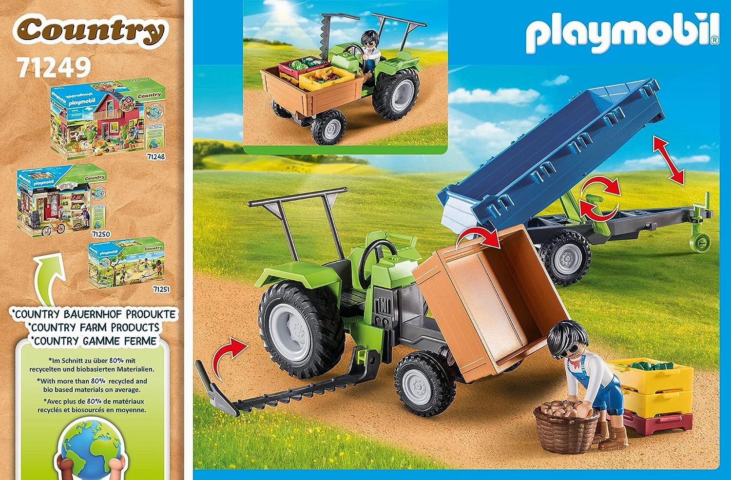 Playmobil Toys Playmobil Country 71249 Harvester Tractor with Harvesting Trailer, Farm Animal Play Sets