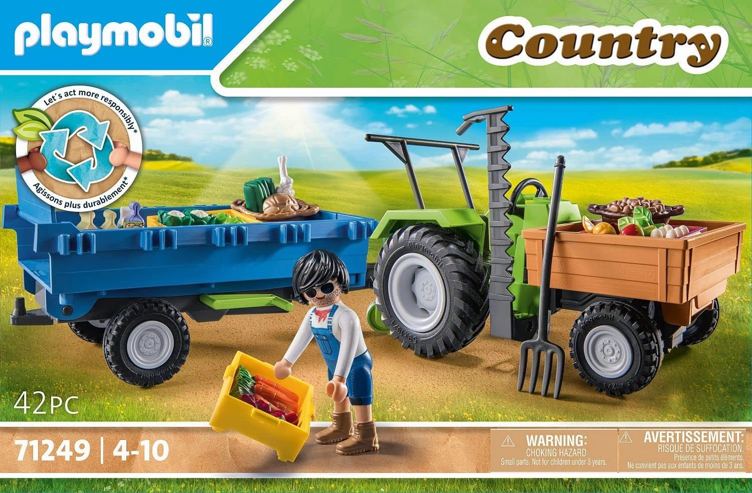 Playmobil Toys Playmobil Country 71249 Harvester Tractor with Harvesting Trailer, Farm Animal Play Sets