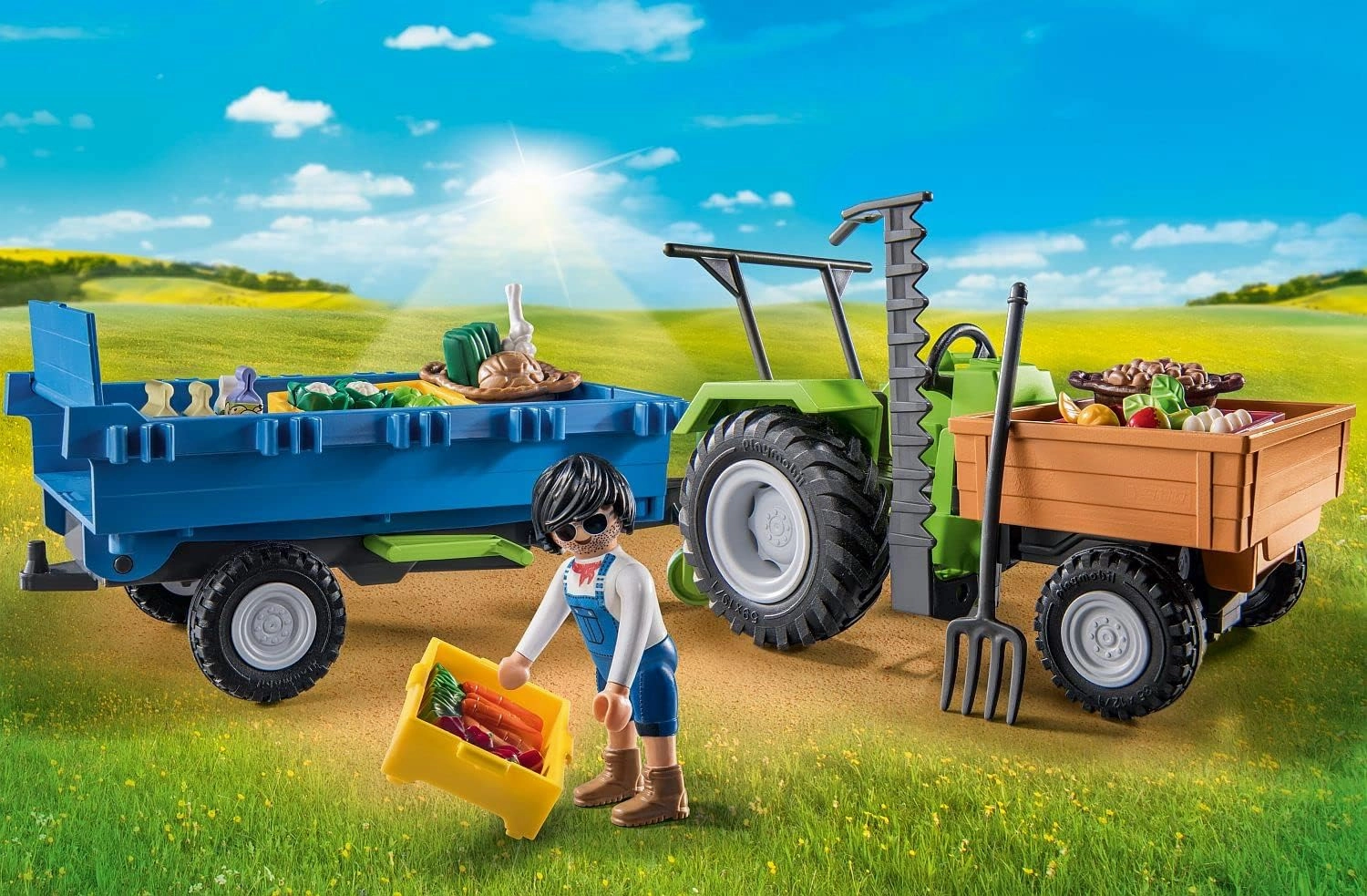 Playmobil Toys Playmobil Country 71249 Harvester Tractor with Harvesting Trailer, Farm Animal Play Sets