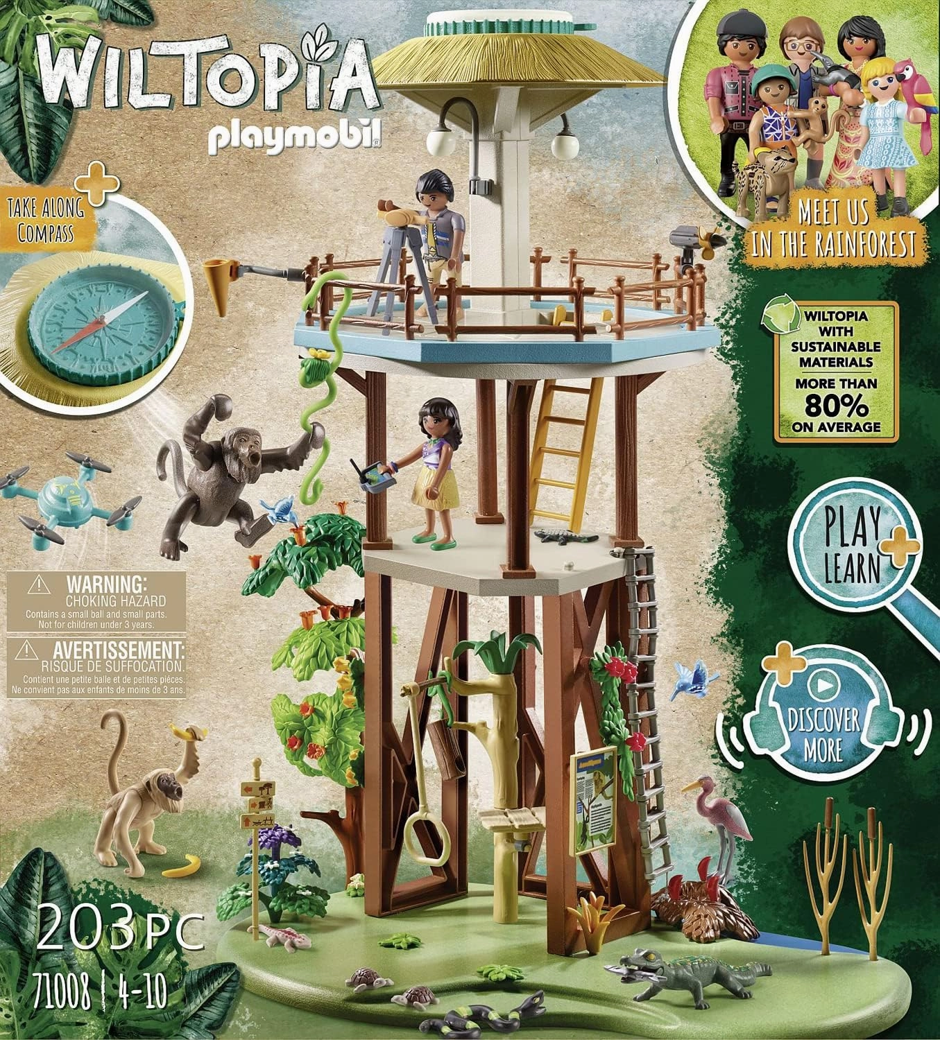 Playmobil Toys PLAYMOBIL Wiltopia 71008 Research Tower with Compass and Toy Animals, Sustainable Toy for Children