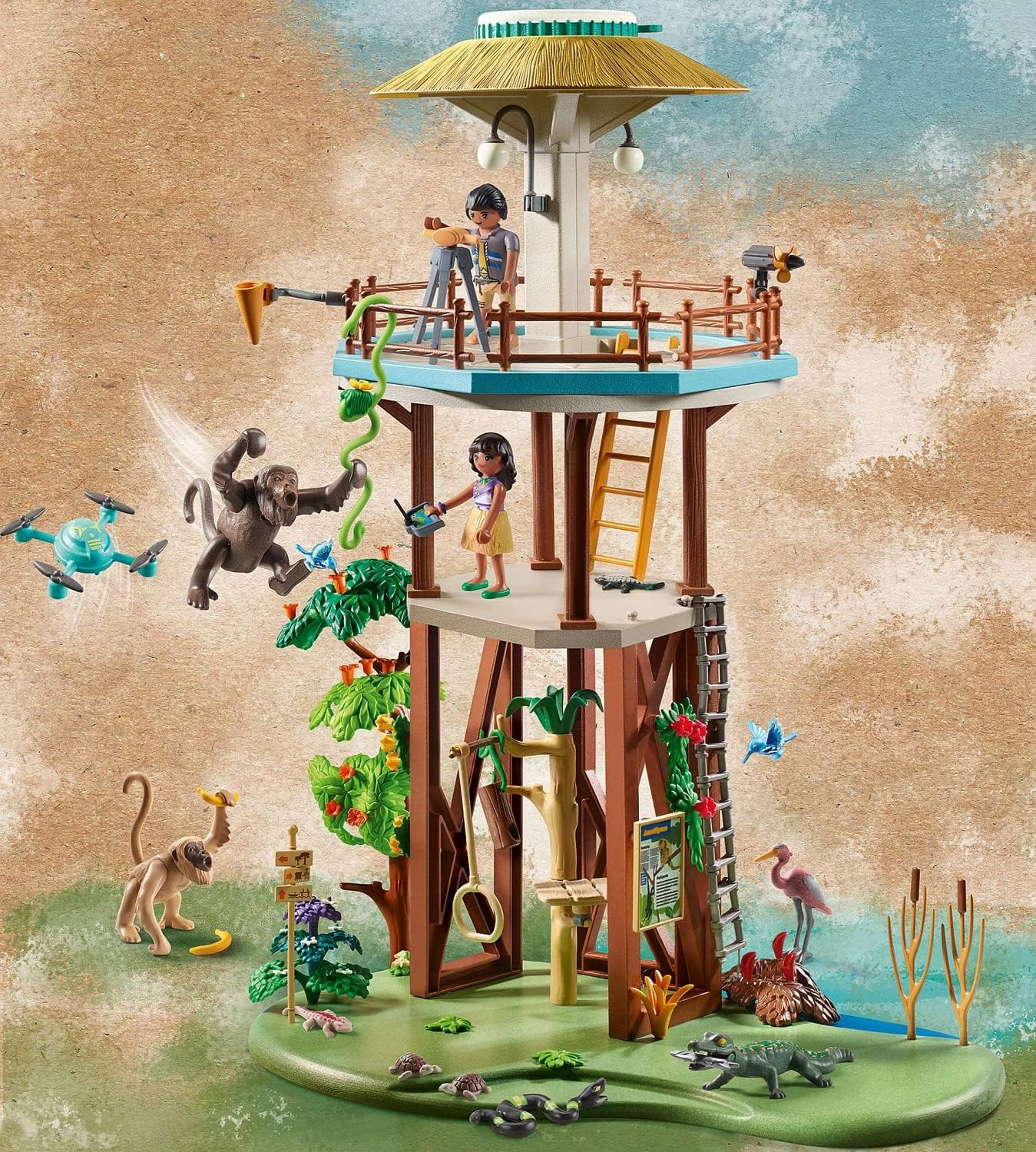 Playmobil Toys PLAYMOBIL Wiltopia 71008 Research Tower with Compass and Toy Animals, Sustainable Toy for Children