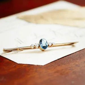 Broche barre en aigue-marine antique impeccable et diamants