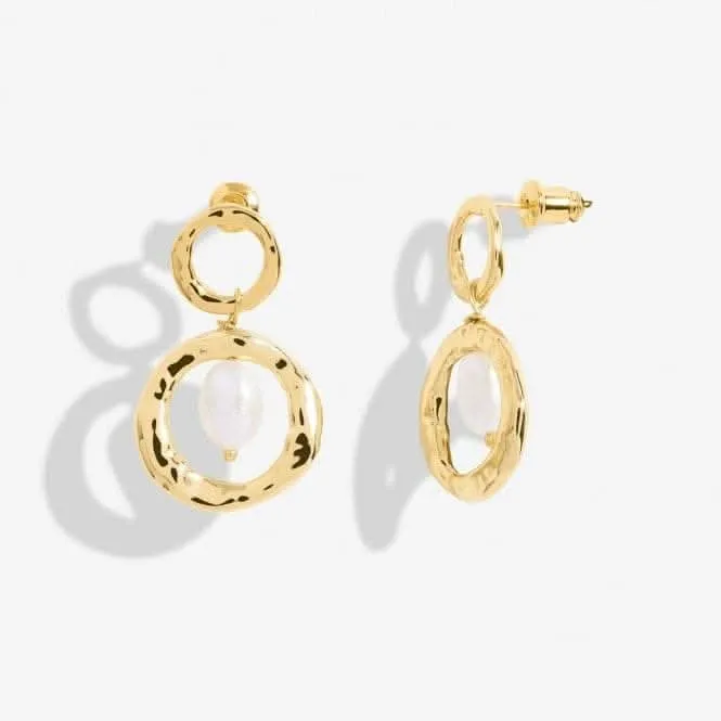 Boucles d'oreilles à anneaux Solaria Baroque Perle Dorée à Or 7156 Joma Jewellery