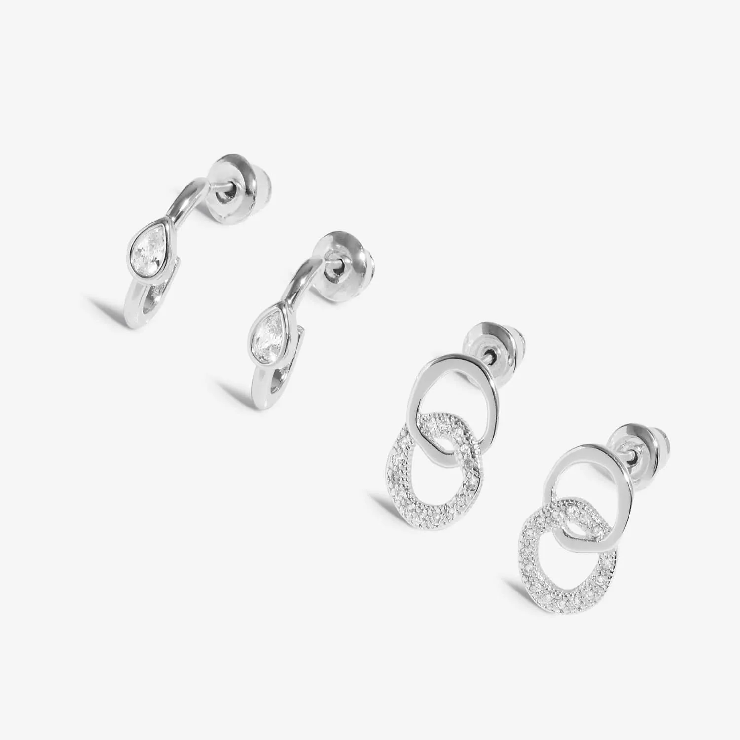 Ensemble de 2 boucles d'oreilles en cercles entrelacés plaqués argent Soul Shine Stack 8472 Joma Jewellery