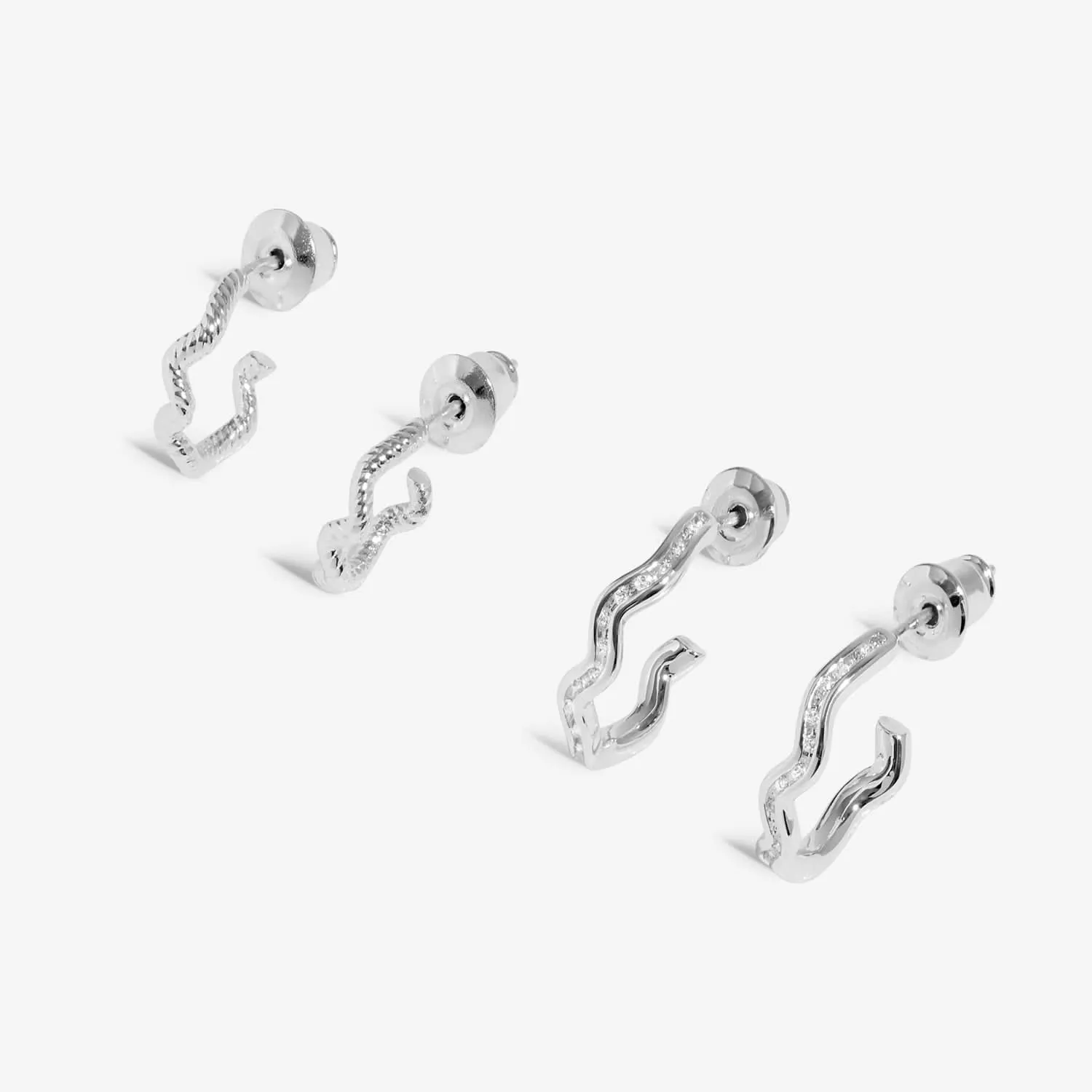 Ensemble de 2 boucles d'oreilles à corde ondulée argentée Soul Shine Stack 8471 Joma Jewellery