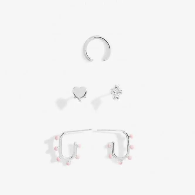Paires de boucles d'oreilles plaquées argent émaillées rose Stacks Of Style 7098 Joma Jewellery