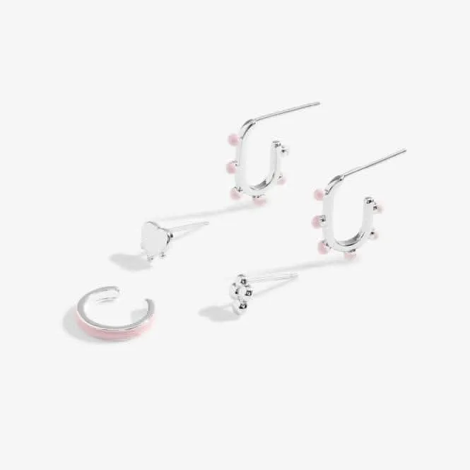 Paires de boucles d'oreilles plaquées argent émaillées rose Stacks Of Style 7098 Joma Jewellery