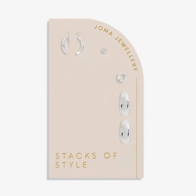 Paires de boucles d'oreilles argentées aux formes organiques - Lot de style empilé 6345 Joma Jewellery