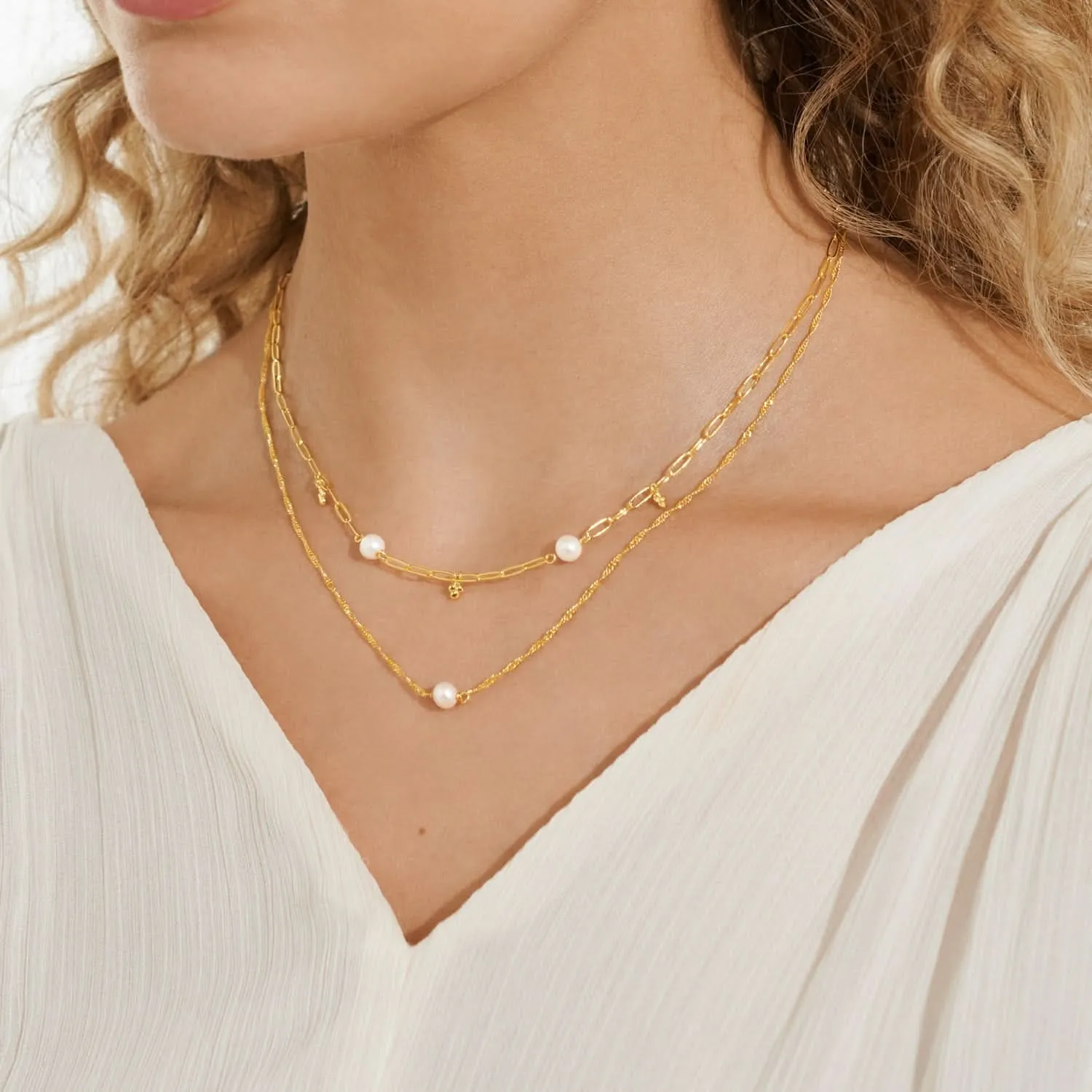 Collier plaqué or perle blanche Stacks Of Style 7820 Joma Jewellery