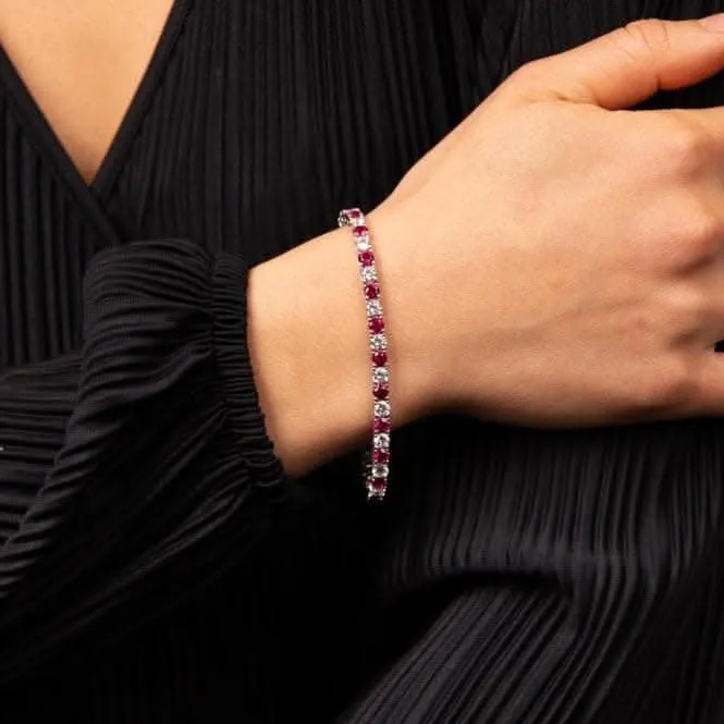 Bracelet en argent sterling avec zircons cubiques rouges et transparents B5474 - Diamonfire Jewellery