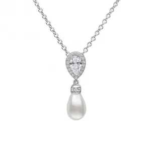 Pendentif en argent sterling avec perle de coquillage blanc et zirconium cubique transparent P5400 - Diamonfire Jewellery