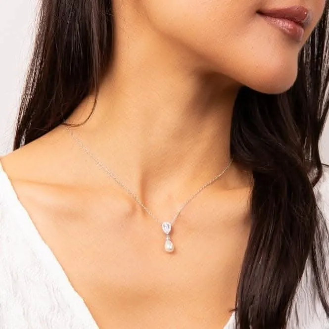Pendentif en argent sterling avec perle de coquillage blanc et zirconium cubique transparent P5400 - Diamonfire Jewellery