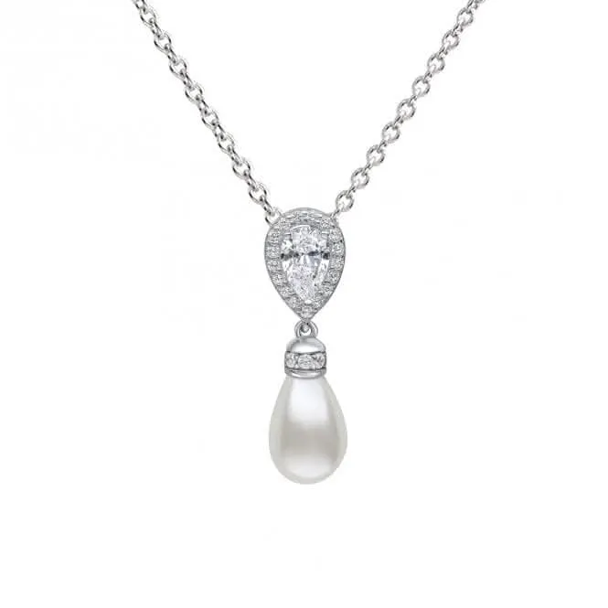 Pendentif en argent sterling avec perle de coquillage blanc et zirconium cubique transparent P5400 - Diamonfire Jewellery