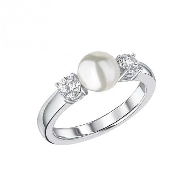 Bague en argent sterling avec perle de coquillage blanc, zirconium cubique transparent R3872 - Diamonfire Jewellery