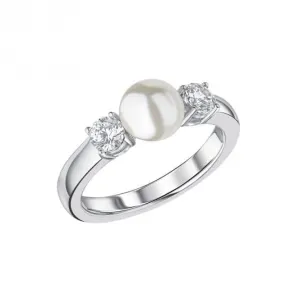 Bague en argent sterling avec perle de coquillage blanc, zirconium cubique transparent R3872 - Diamonfire Jewellery