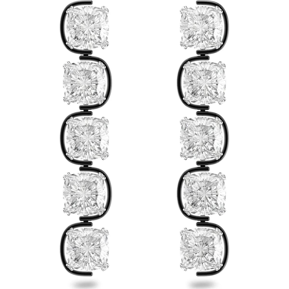 Boucles d'oreilles pendantes Swarovski Harmonia à cristaux flottants en métaux mélangés avec taille coussin blanc